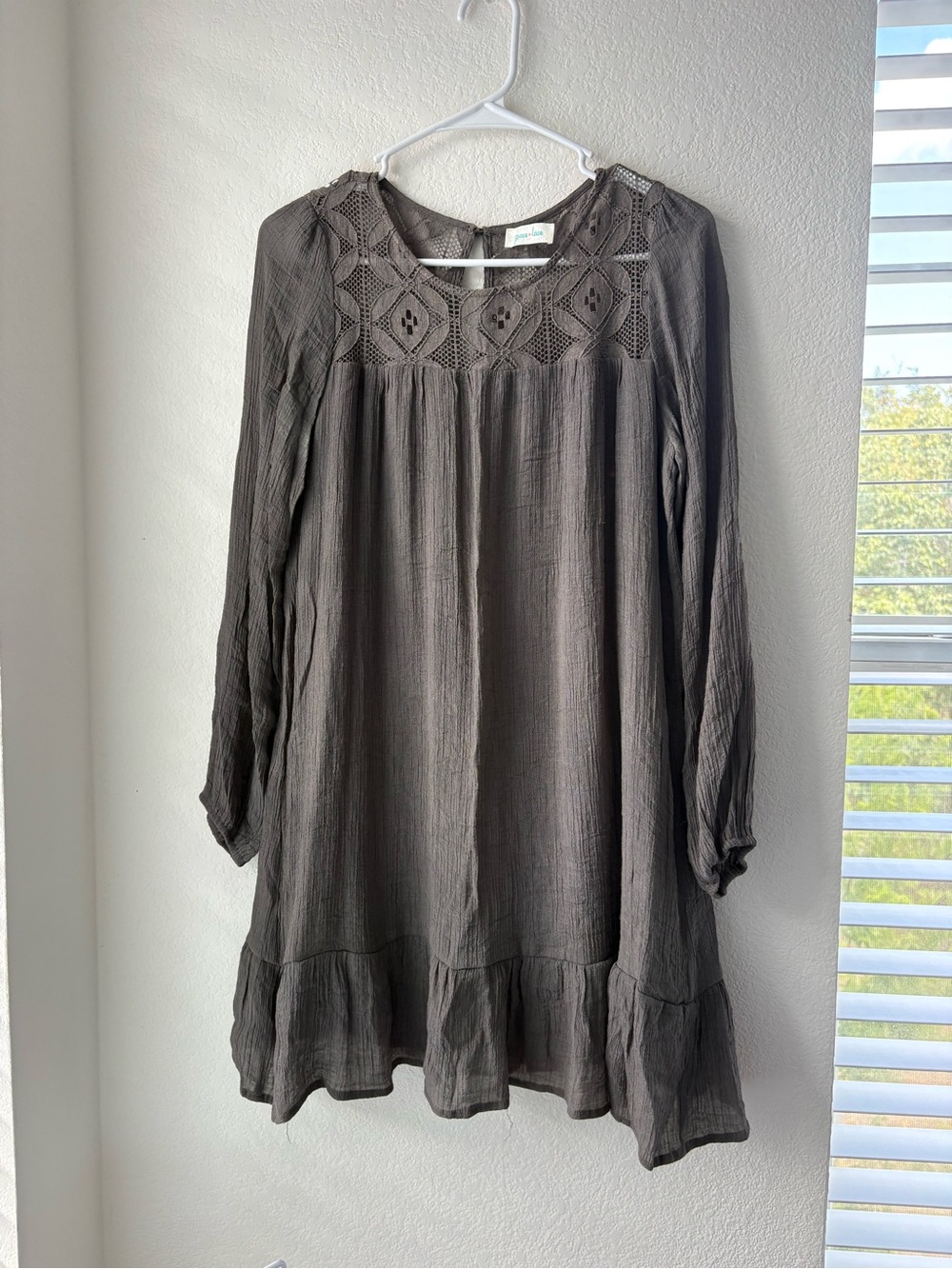Grace & Lace Crochet Long Sleeve Dress - Gray